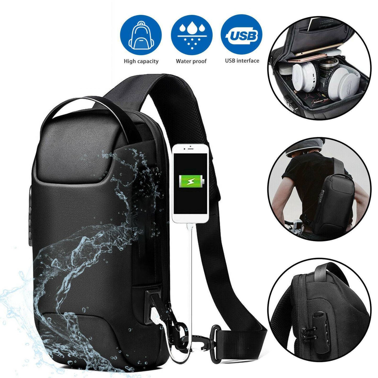TechTrek Pro – Anti-Theft Sling Bag with USB Charging