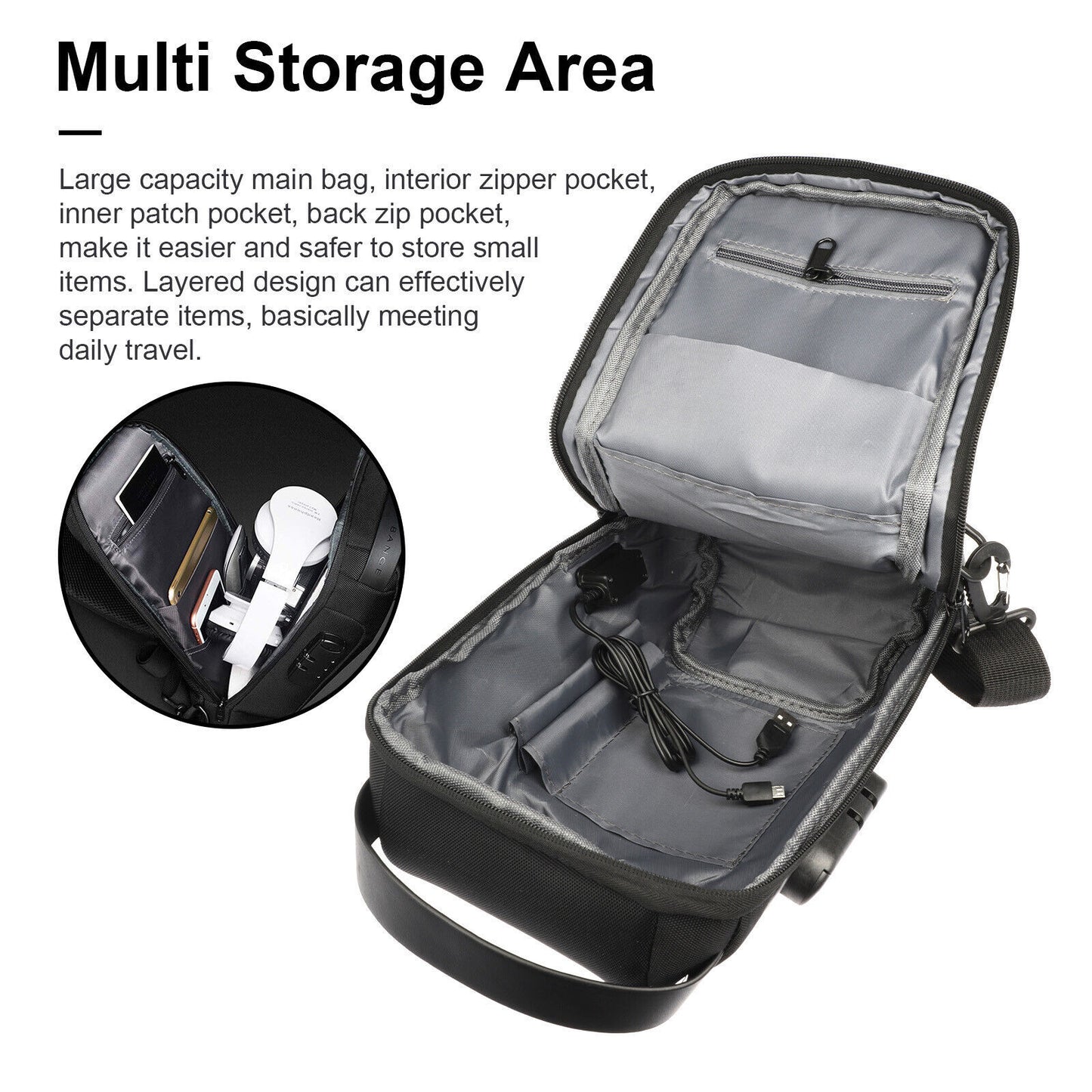 TechTrek Pro – Anti-Theft Sling Bag with USB Charging